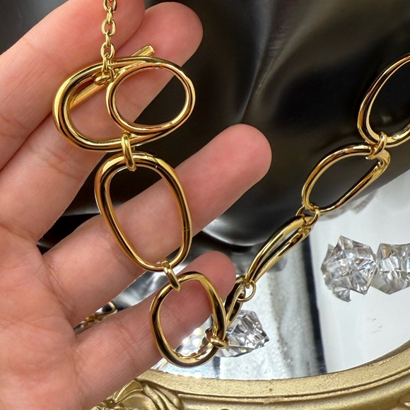 Modern Chunky Gold Plated Chain Necklace – 16.9” Stainless Steel - Picture 16 of 16